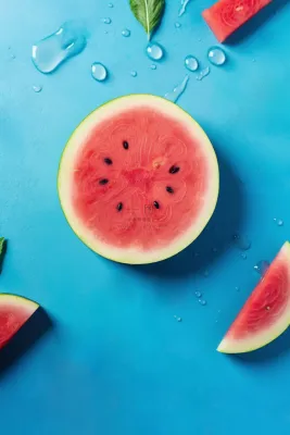 清新夏日西瓜薄荷蓝色简约节气海报背景 清新夏日西瓜薄荷蓝色简约节气海报背景