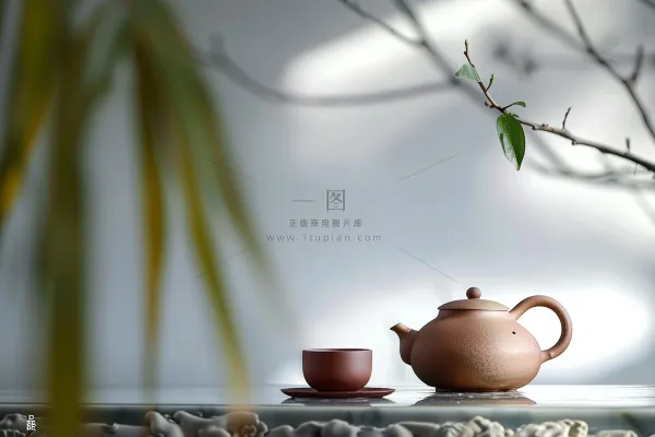 绿荫下的茶室品茶安静淡雅摄影图