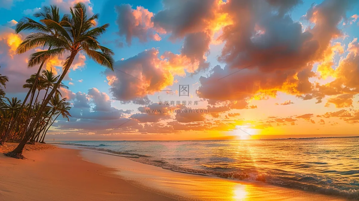 落日海洋沙滩夕阳晚霞摄影图