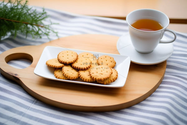 营养早餐日式小圆饼喝茶摄影图