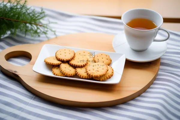 营养早餐日式小圆饼喝茶摄影图