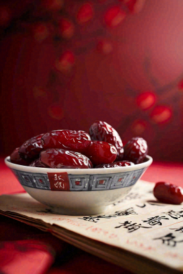 红枣干果红色国风喜庆小年除夕夜摄影图