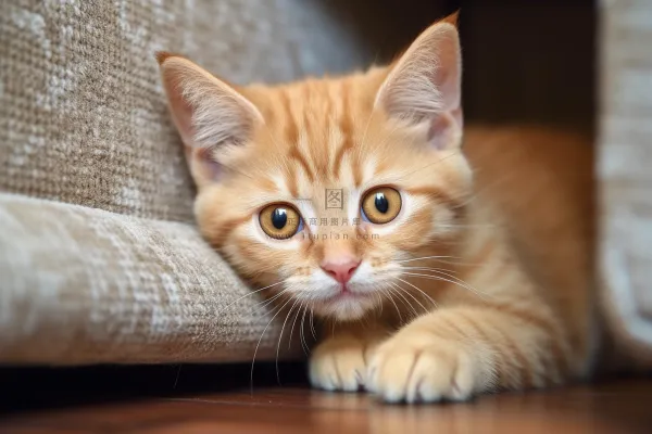 一只可爱的猫咪橘猫趴着家里玩耍摄影图