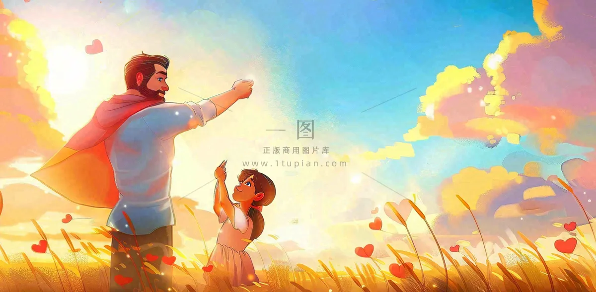 父亲节爸爸和孩子互动温馨卡通插画背景