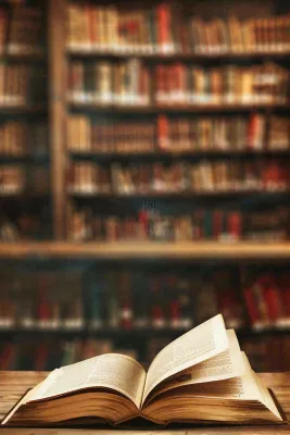 图书馆翻开的书本知识阅读教师节摄影图