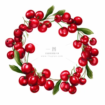 樱桃车厘子水果花环插画插图素材背景