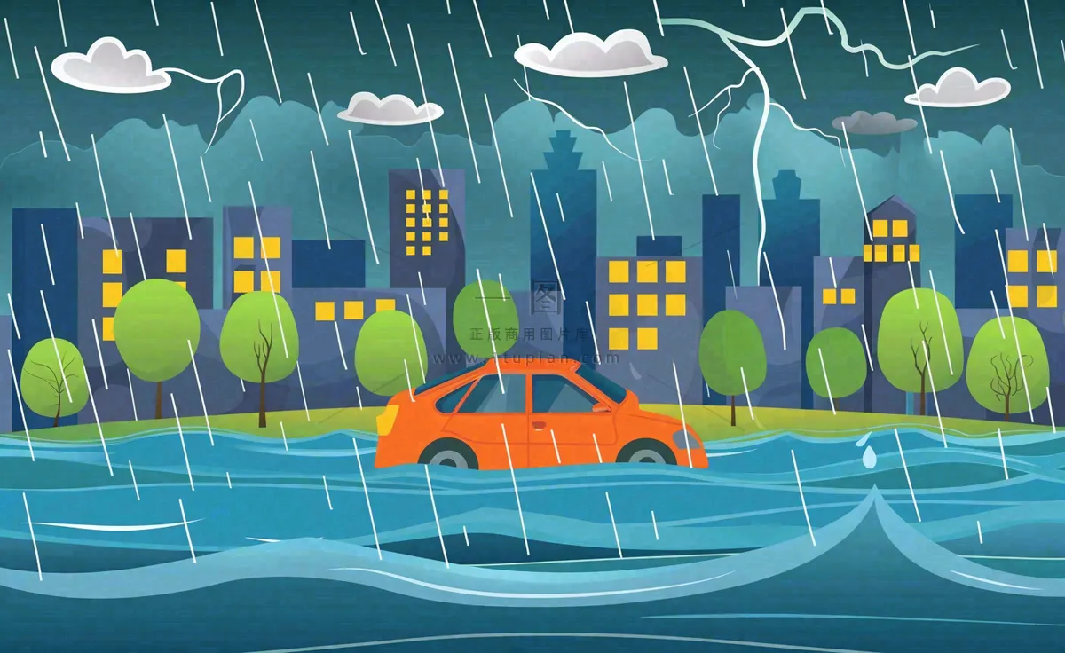 暴雨天气预警自然灾害卡通插画背景
