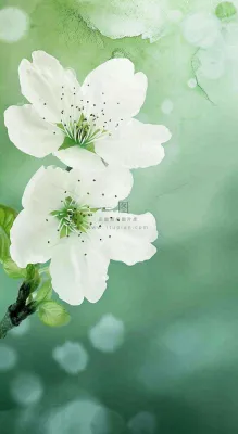 春天白色的樱花花朵和嫩芽开满枝头立春，春分摄影图