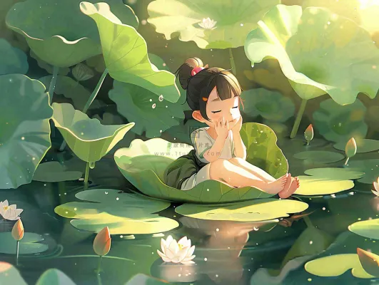 夏日清凉唯美荷花荷叶飘在水面孩童坐在荷叶上吃莲藕小暑立夏夏至大暑卡通插画处暑清凉背景 夏日清凉唯美荷花荷叶飘在水面孩童坐在荷叶上吃莲藕小暑立夏夏至大暑卡通插画处暑清凉背景