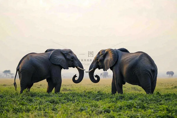 非洲大草原大象象群野生动物保护动物摄影图
