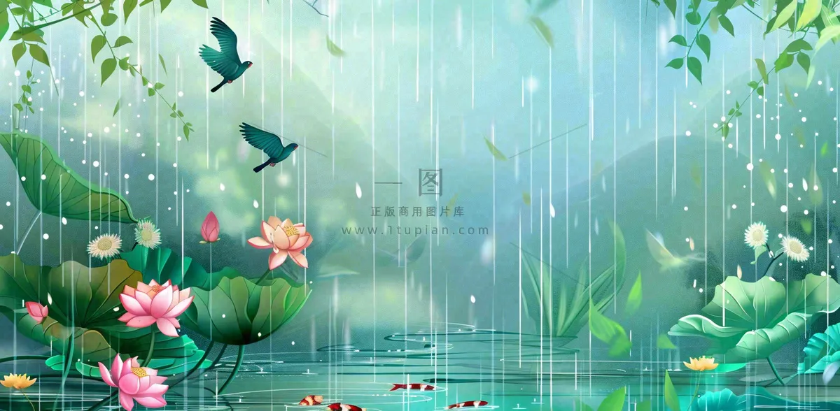 春天梅雨时节春暖花开燕子雨水谷雨惊蛰插画背景