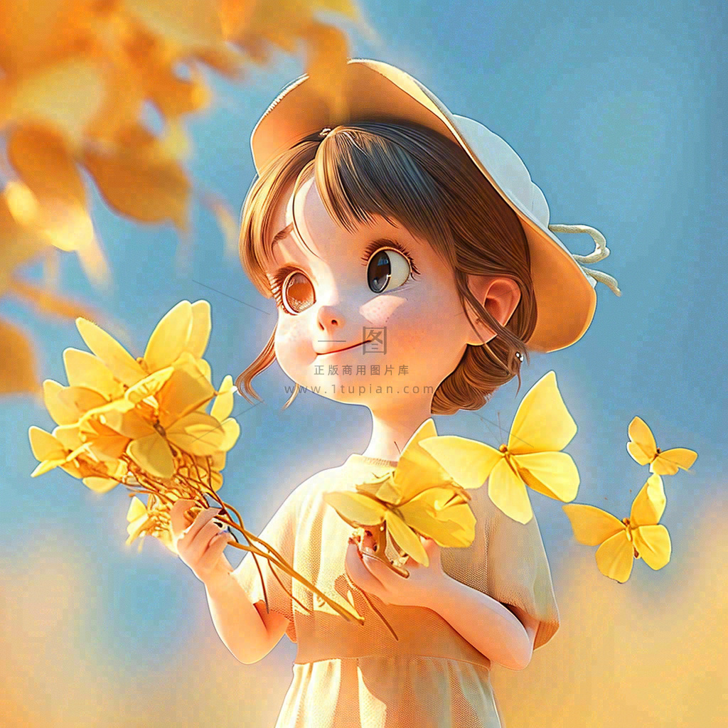 秋天秋叶飘落黄衣少女在欣赏美景,秋分