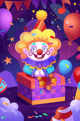 马戏团小丑表演开心紫色卡通搞怪愚人节插画背景 马戏团小丑表演开心紫色卡通搞怪愚人节插画背景