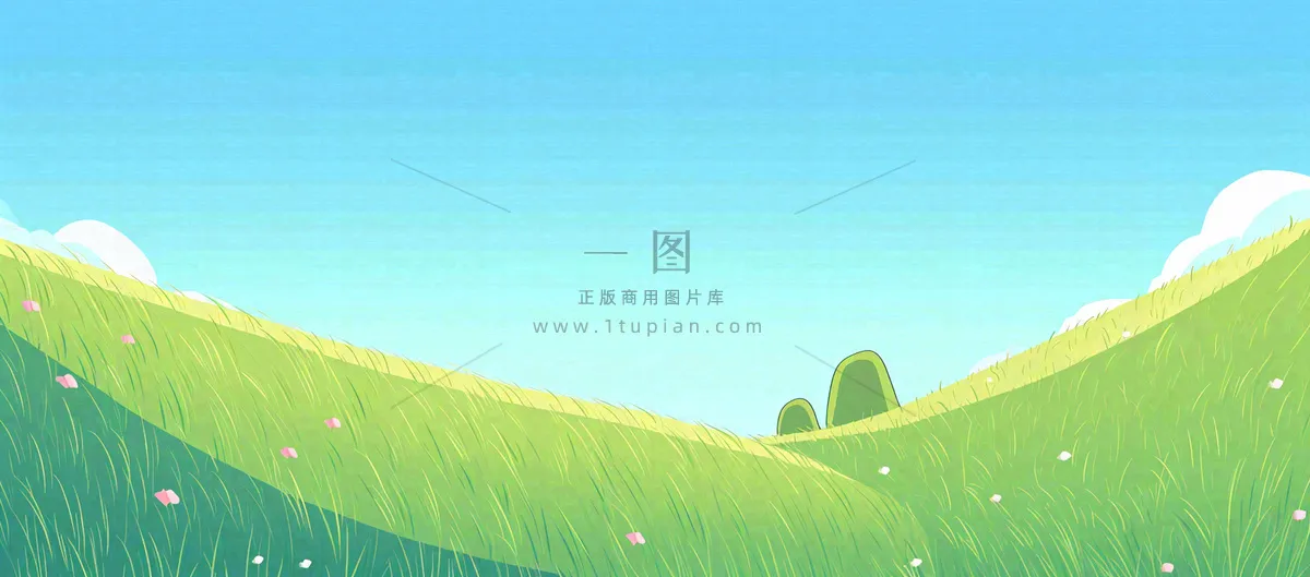 蓝天白云绿植草坪,小草树木清新,春天夏天阳光