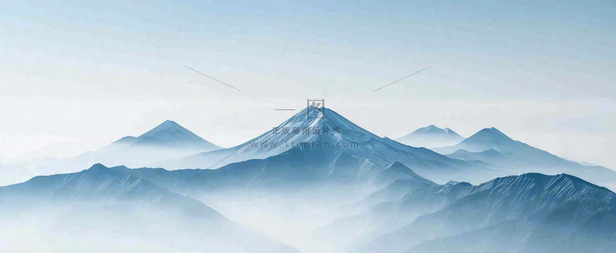 雪山山脉云层云端意境冰山,自然风景冬天蓝天白云摄影图
