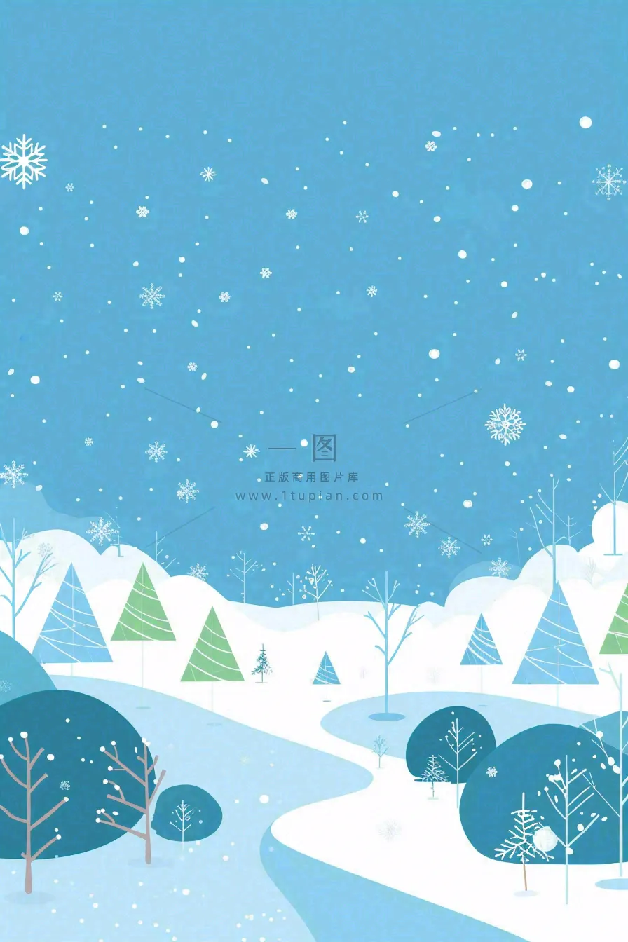 冬天白雪覆盖寒冷唯美雪景小寒插画背景