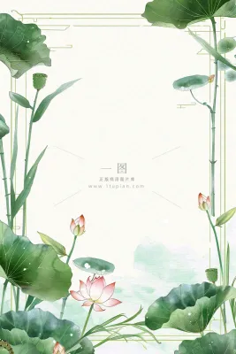 夏天大暑处暑端午节绿色荷花荷叶小清新唯美插画背景 夏天大暑处暑端午节绿色荷花荷叶小清新唯美插画背景