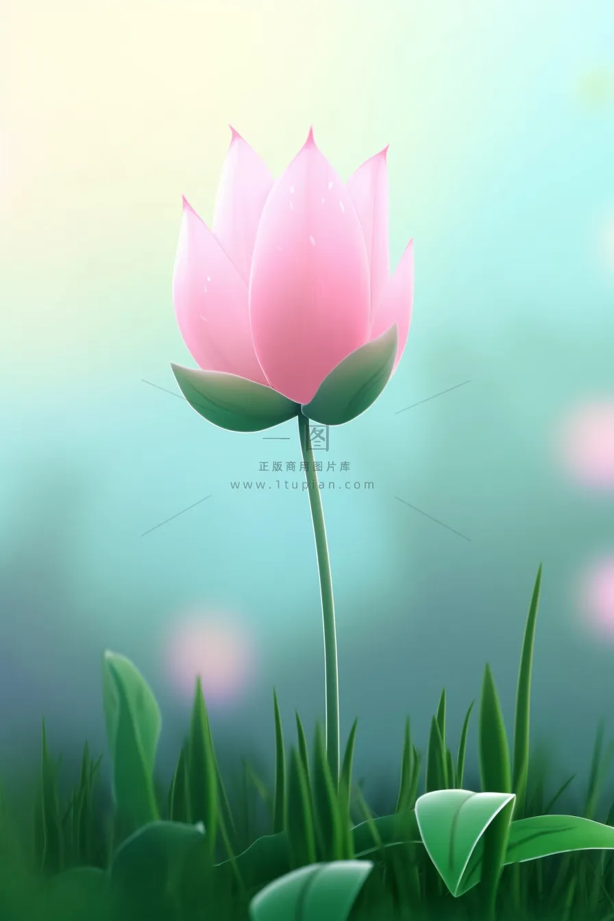 粉蓝色清爽夏日大气花朵扁平背景