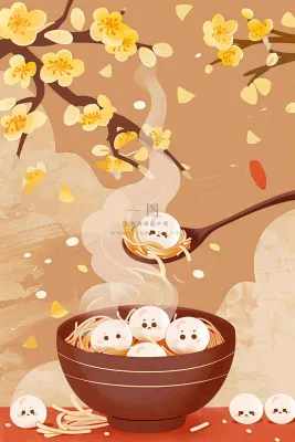 汤圆传统美食元宵节佳节插画背景 汤圆传统美食元宵节佳节插画背景