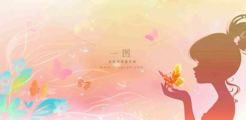 粉色女生美丽蝴蝶浪漫唯美妇女节插画背景