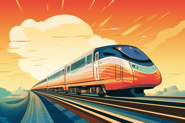 春节春运高铁轻轨列车开往回家的路科技卡通插画背景