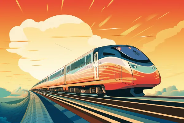 春节春运高铁轻轨列车开往回家的路科技卡通插画背景