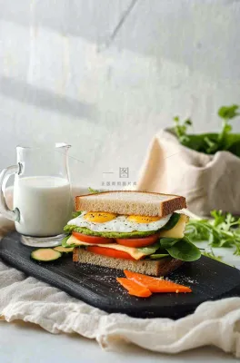 营养美味早餐面包吐司牛奶摄影图