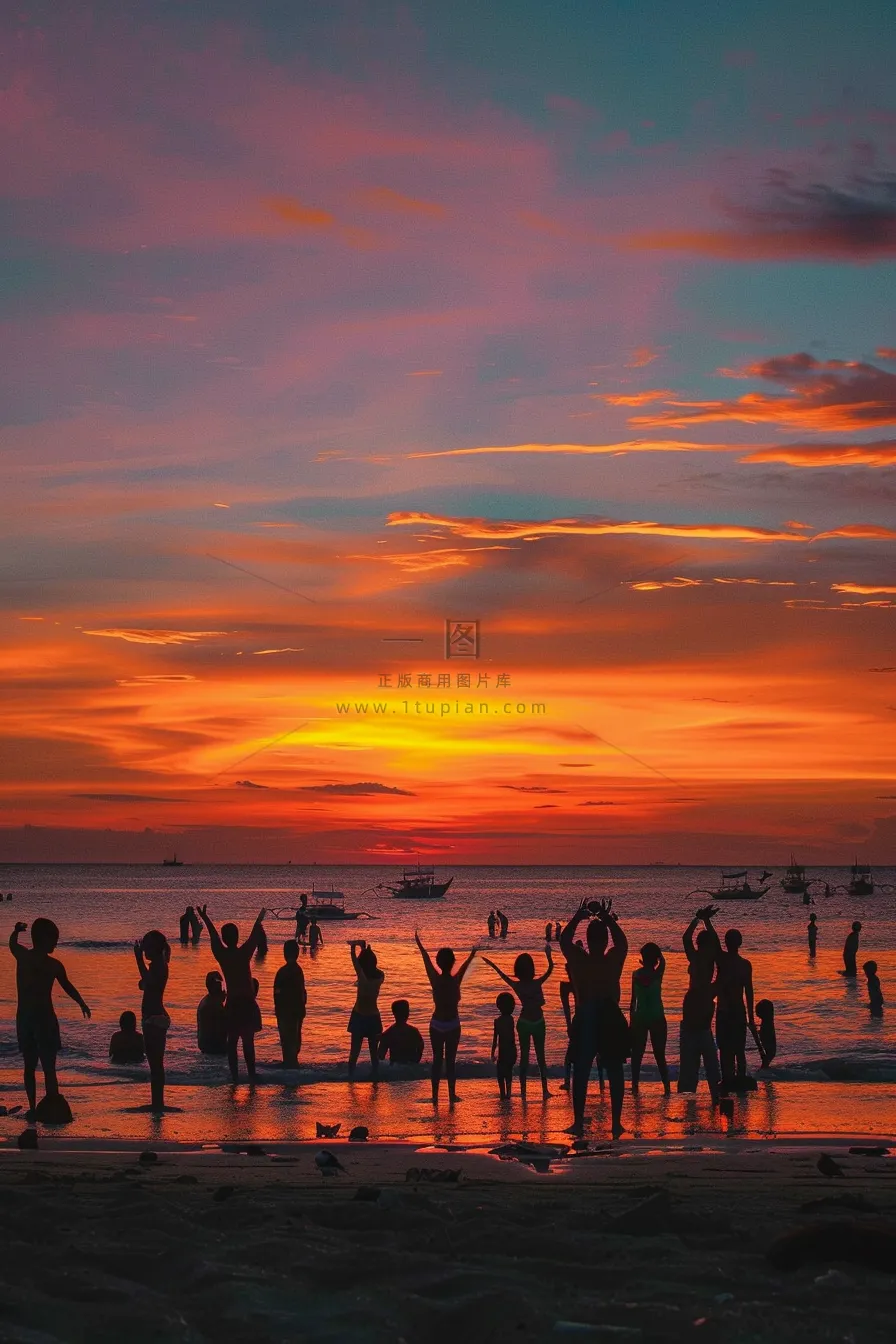 夏日落日海报沙滩晚霞摄影图