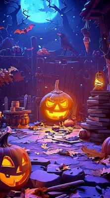 恐怖气氛万圣节南瓜屋子，西方节日卡通