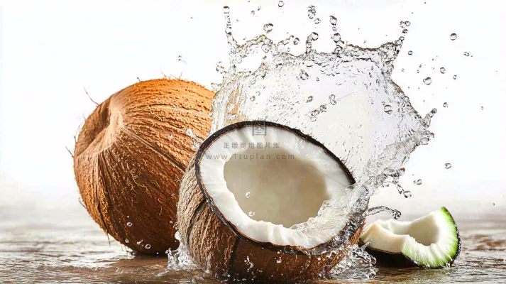 椰子汁飞溅新鲜果汁摄影图