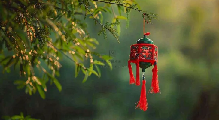 端午节树枝上挂着香囊艾叶香包祈福摄影图