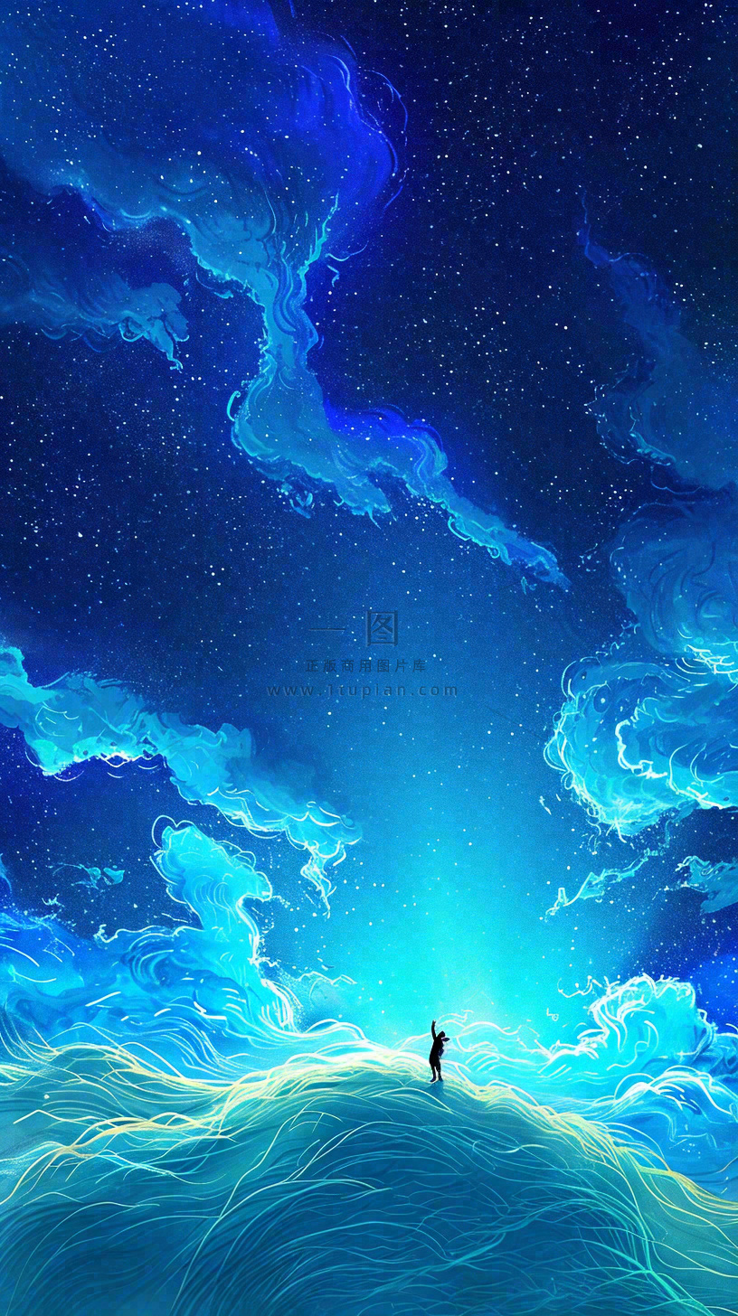 夜晚天蓝色天空科幻绚丽星空