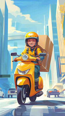 工作的外卖员送餐辛勤劳动节卡通插画背景