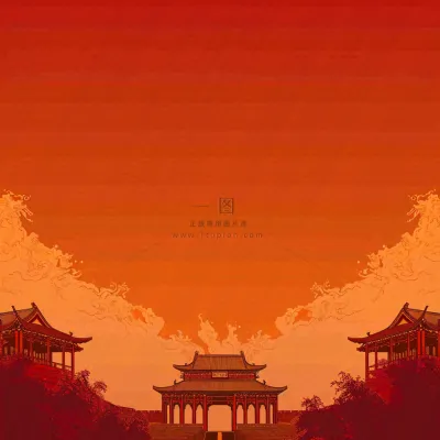 红色渐变国风建筑剪影,中国风简约 红色渐变国风建筑剪影,中国风简约