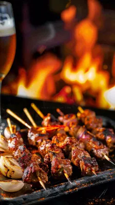 中餐美食烧烤烤串火焰摄影图背景