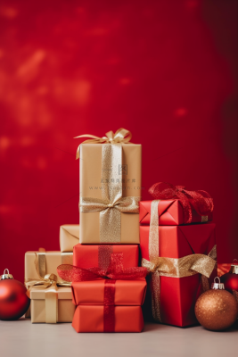 新年节日礼物红色礼盒摄影图