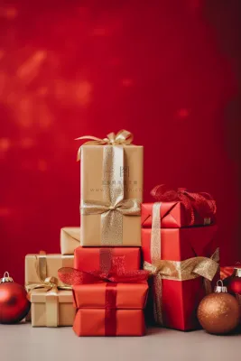 新年节日礼物红色礼盒摄影图