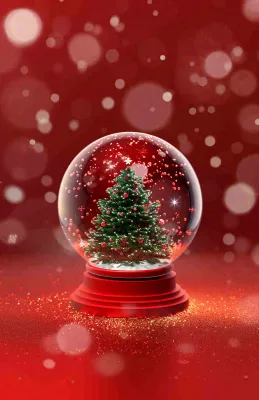 水晶球圣诞树雪花平安夜红色插画背景