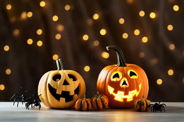 万圣节搞怪南瓜灯恐怖夜晚摄影图