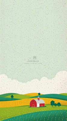 清新山脉草坪点线面扁平屋子树木手绘插画 清新山脉草坪点线面扁平屋子树木手绘插画