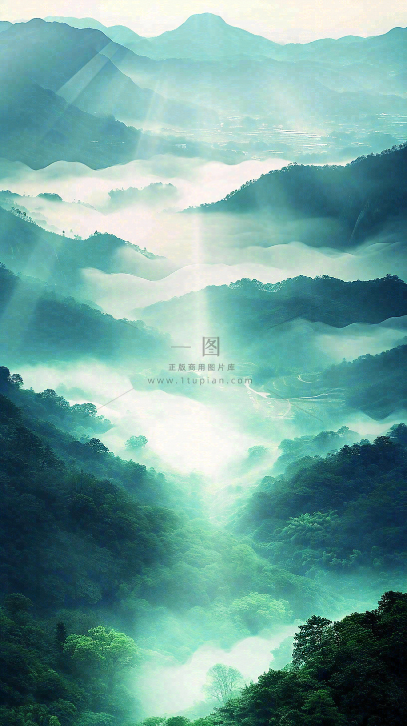中国风高山绿植森林丛林,阳光蓝天白云,户外