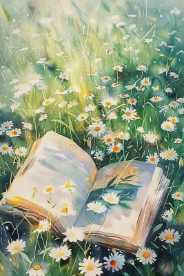 草丛花丛里的书本阅读世界读书日水彩插画背景