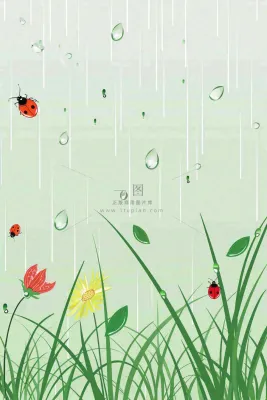 春天草丛花丛昆虫下雨天雨水惊蛰谷雨卡通插画背景 春天草丛花丛昆虫下雨天雨水惊蛰谷雨卡通插画背景