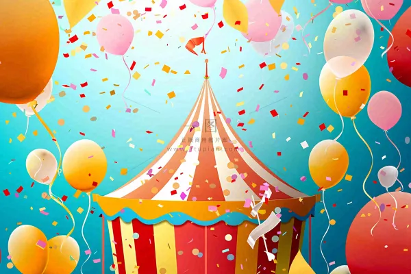 游乐园马戏团彩带气球愚人节卡通插画背景