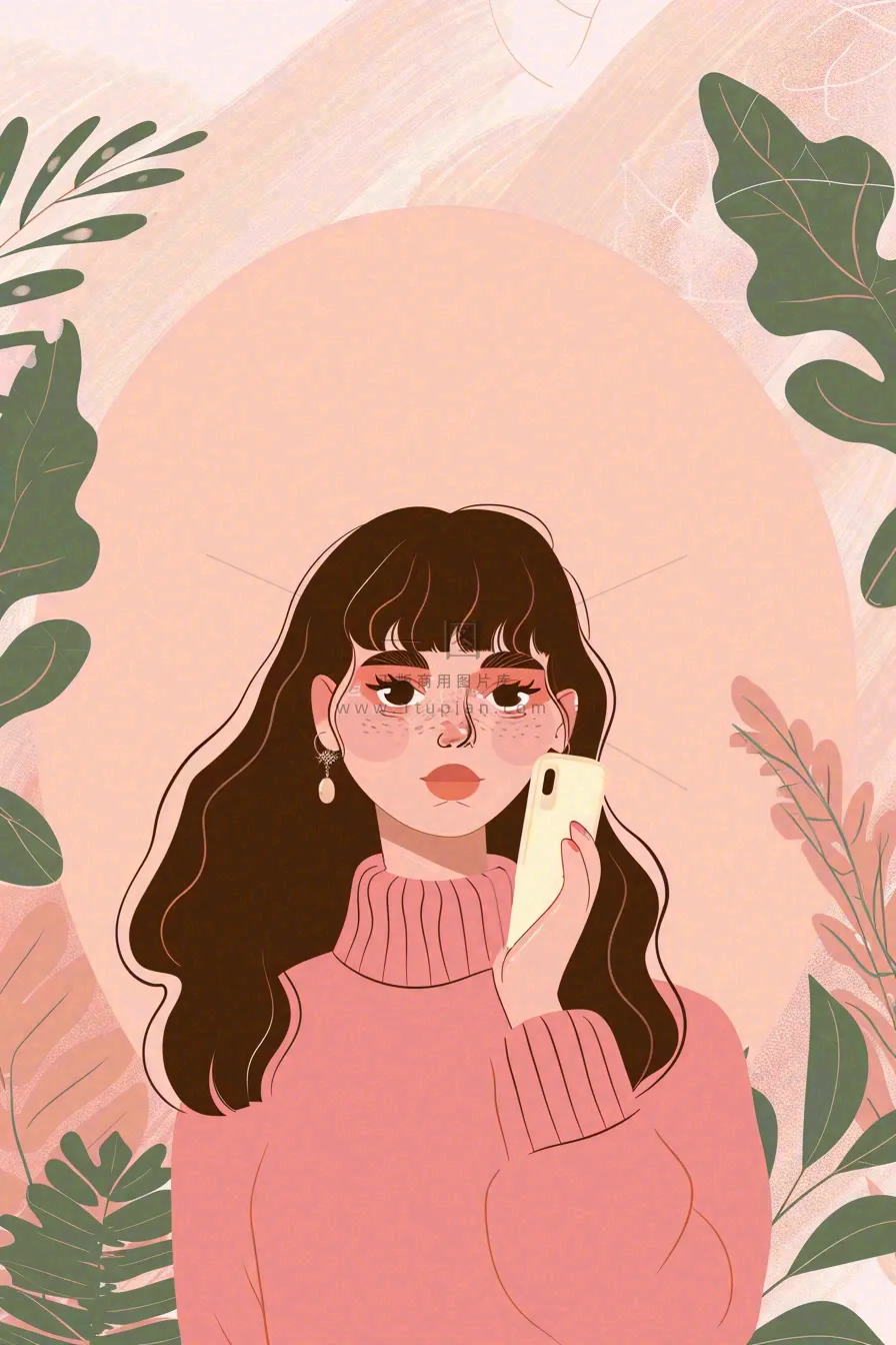 粉色ins时尚女生节绿植女神节妇女节小清新插画背景