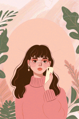 粉色ins时尚女生节绿植女神节妇女节小清新插画背景 粉色ins时尚女生节绿植女神节妇女节小清新插画背景