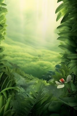 简约树叶丛林小草绿色简约背景