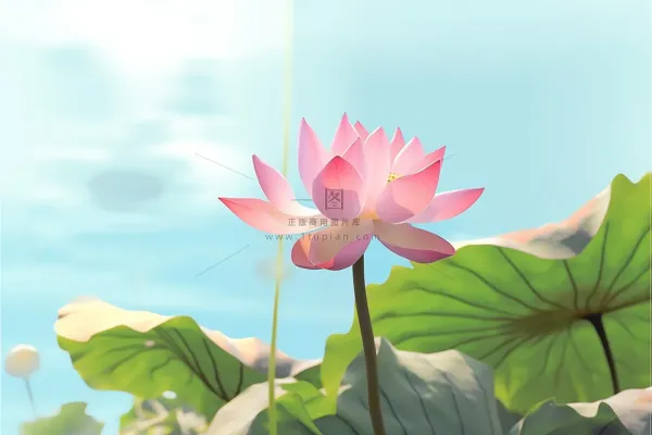 清新阳光荷花荷叶天空白云背景