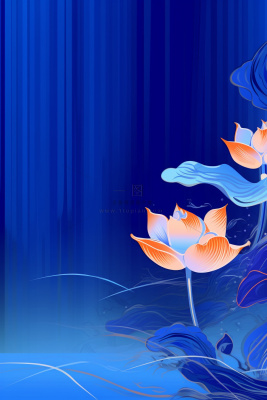 蓝色中国风荷花意境大气背景 蓝色中国风荷花意境大气背景