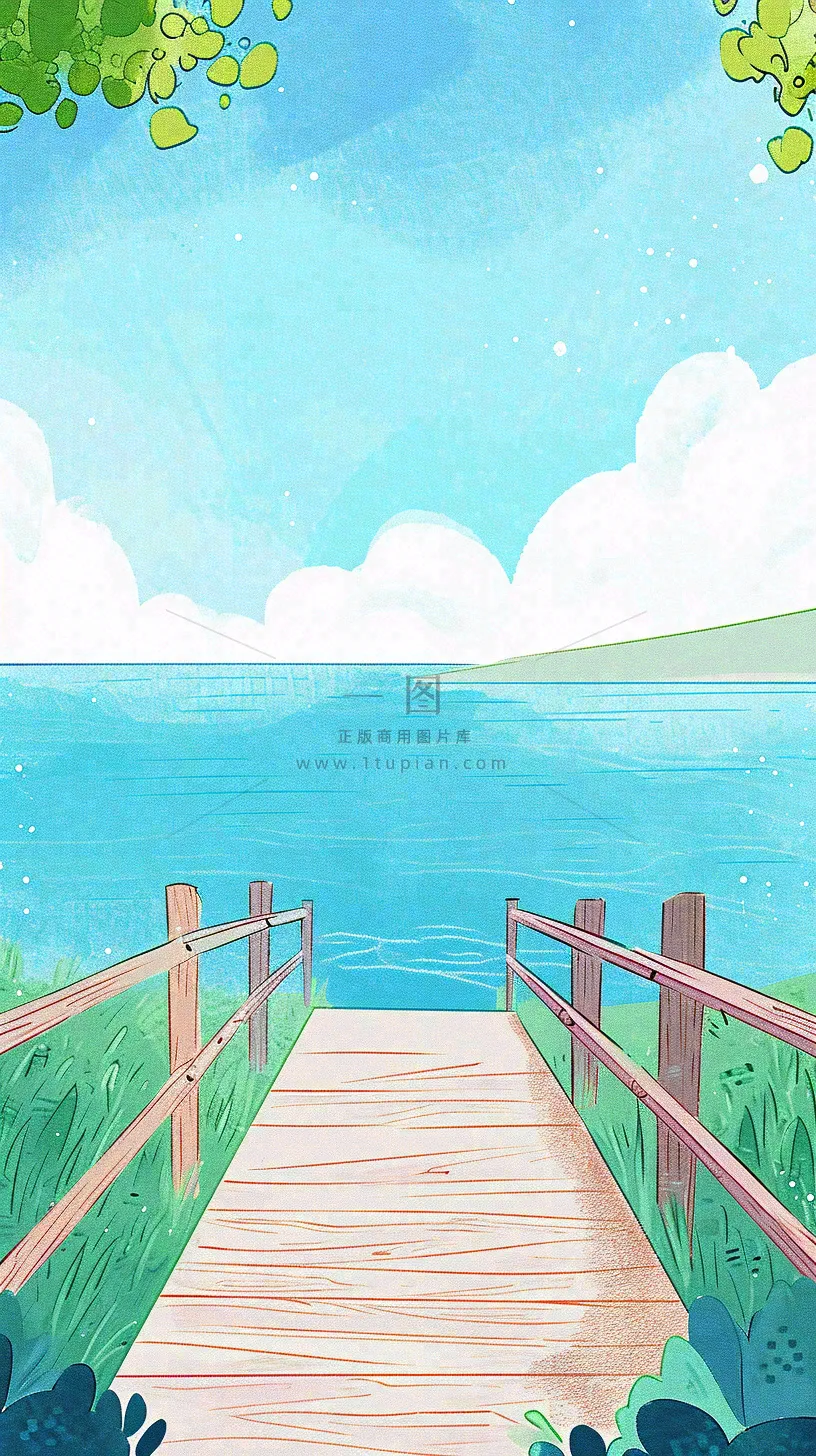 海边沙滩玩耍旅行夏日假期游玩手绘插画，可爱清新，夏至小暑大暑